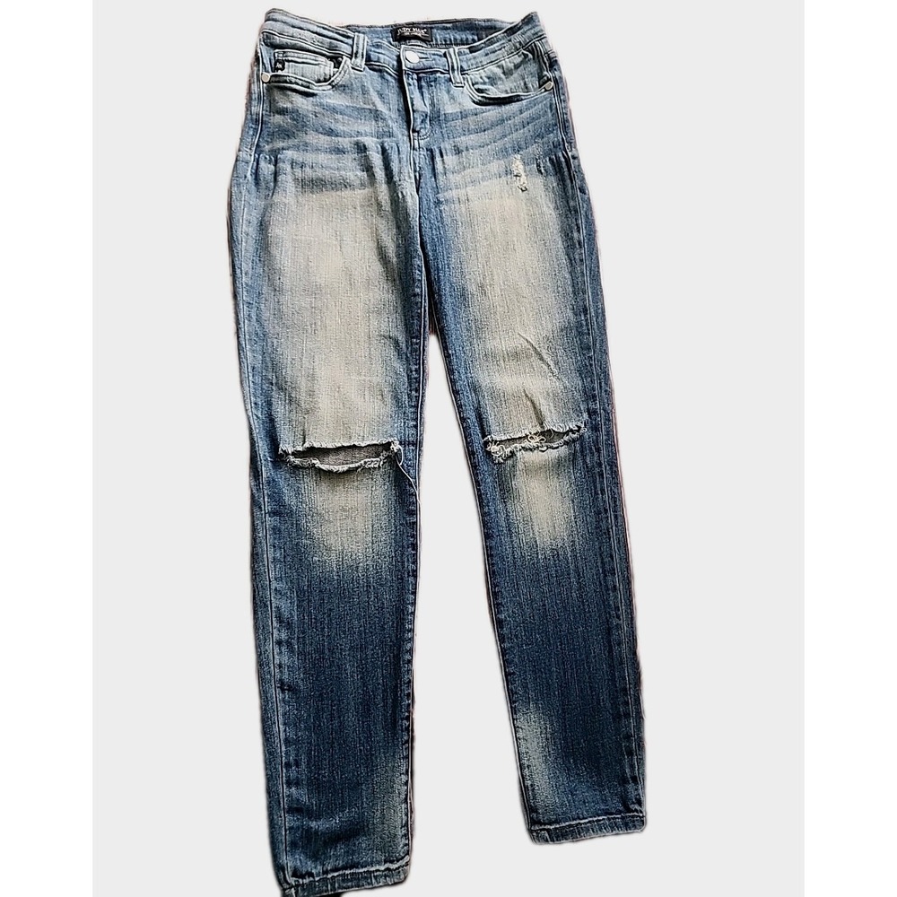Judy Blue Jeans Womens 7 28 Skinny Fit Ankle Distressed Ripped Knees Frayed